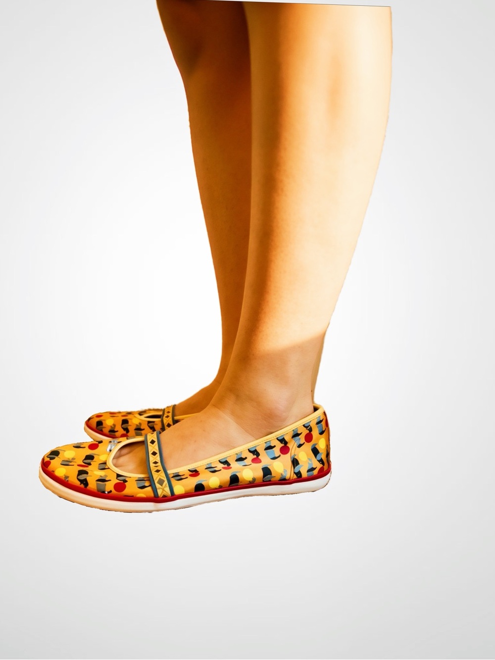 Keds Yellow Mary Jane Flats with Multicolor Dot & Silhouette Print